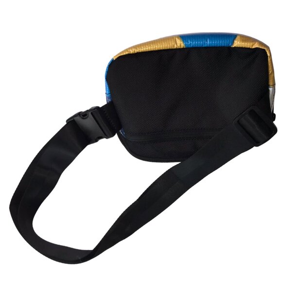 RAREFORM Recycled Billboard Crossbody Pouch Fanny Pack Waist Pack. Blue Yellow - Picture 2 of 6